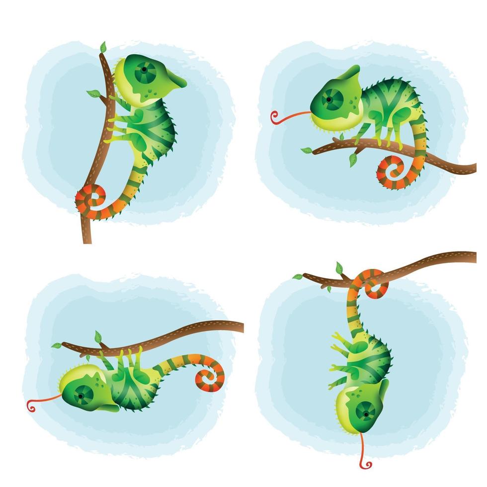 Vector cartoon set of cute chameleon