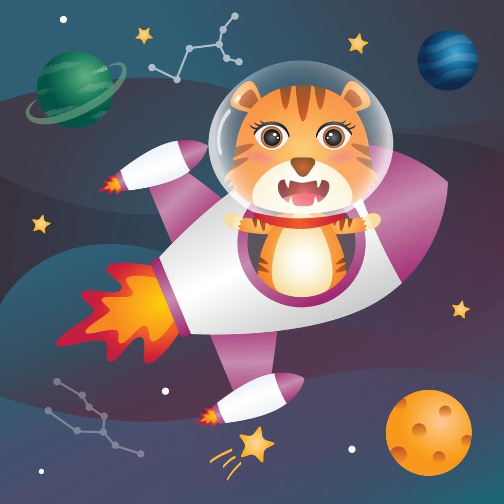 A cute tiger in the space galaxy vector