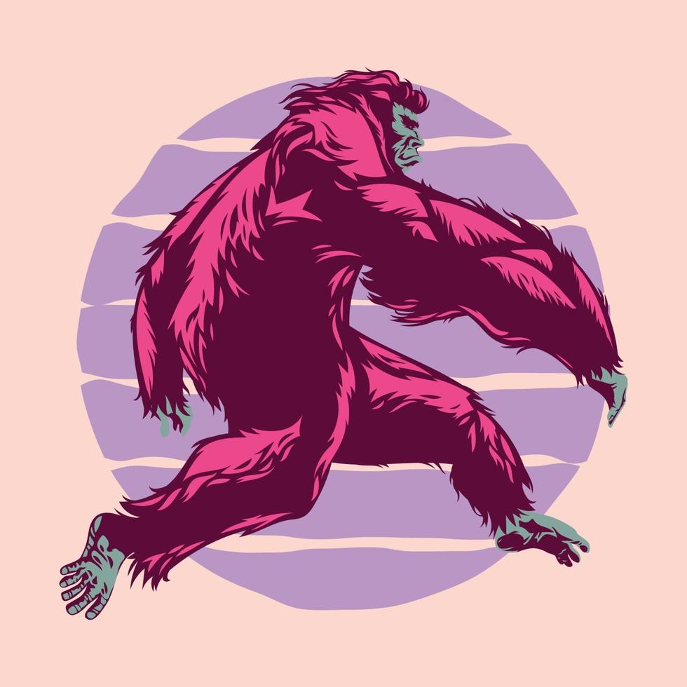 Walking Bigfoot or Sasquatch vector illustration in full color