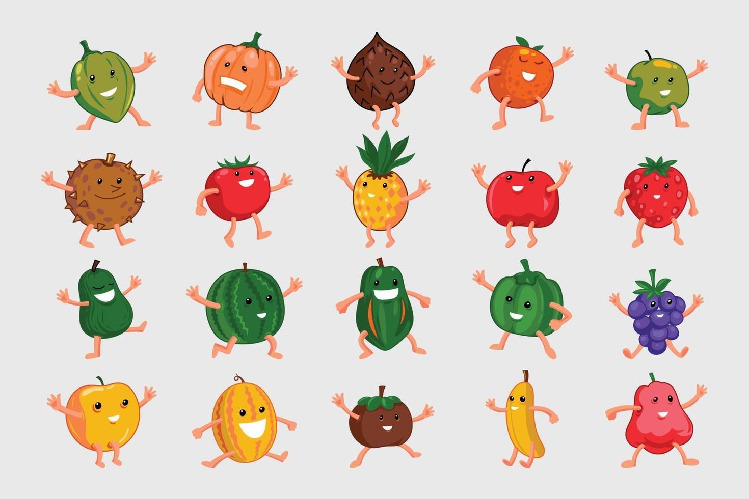 Set of Cartoon Fruit set vector