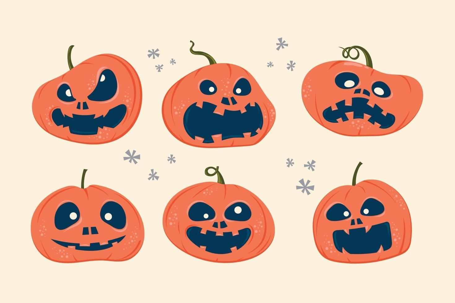 Set of Halloween scary pumpkins with expression vector