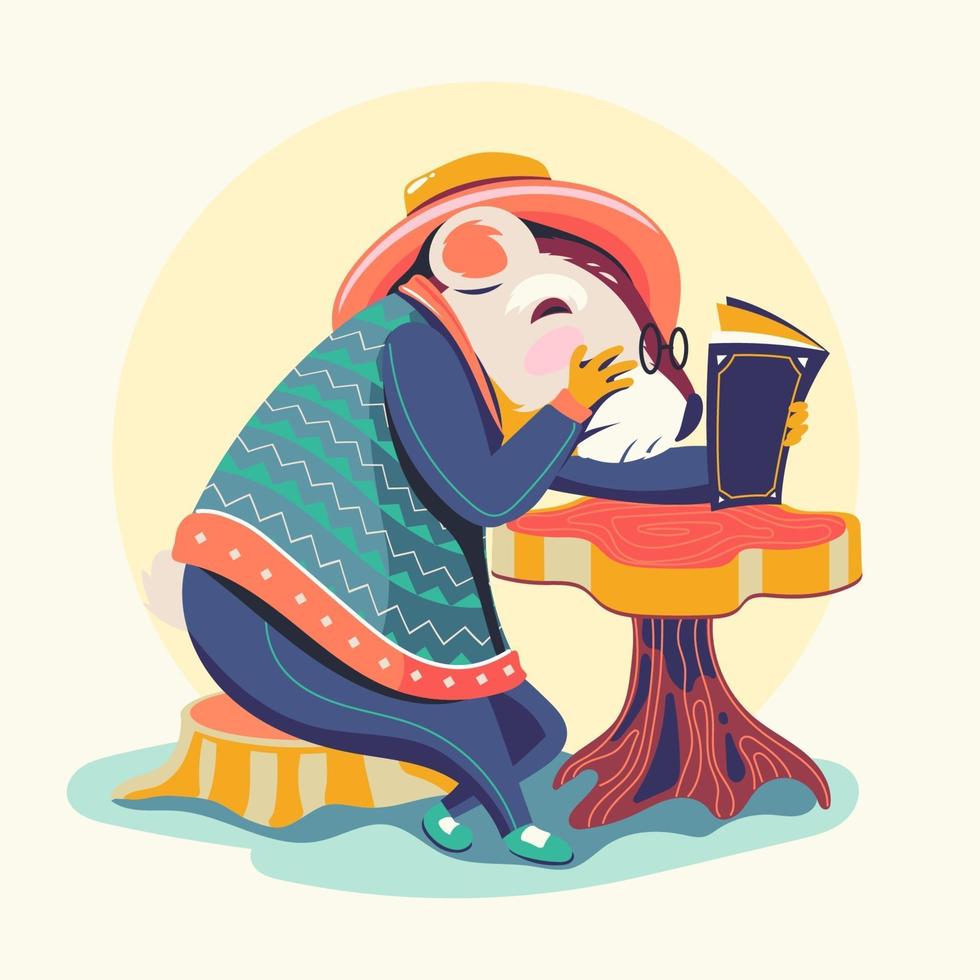 personajes de animales leyendo libros vector