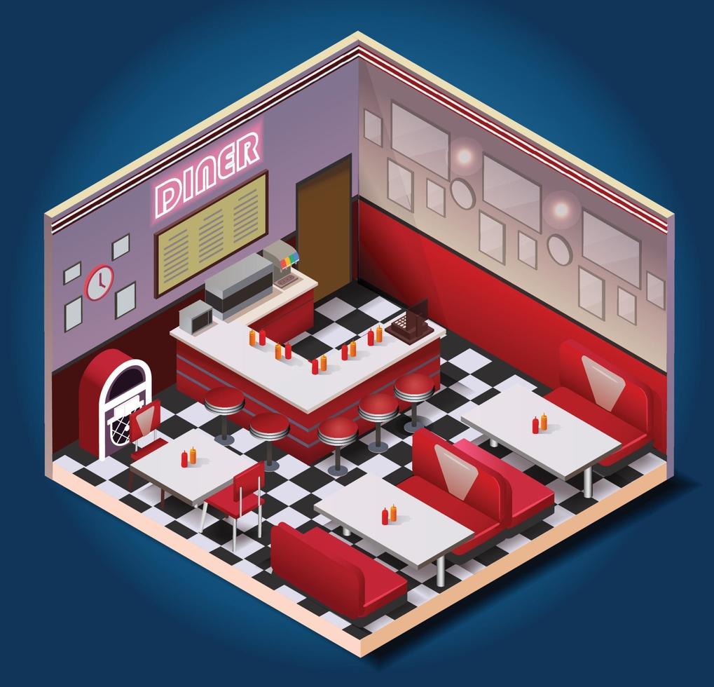 American vintage restaurant isometric composition vector