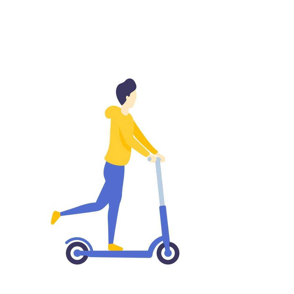 Boy riding a kick scooter vector