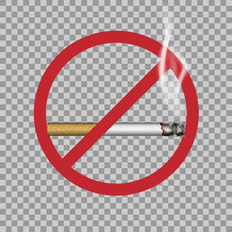 Signo de no fumar y cigarrillo realista con humo, ilustración vectorial vector