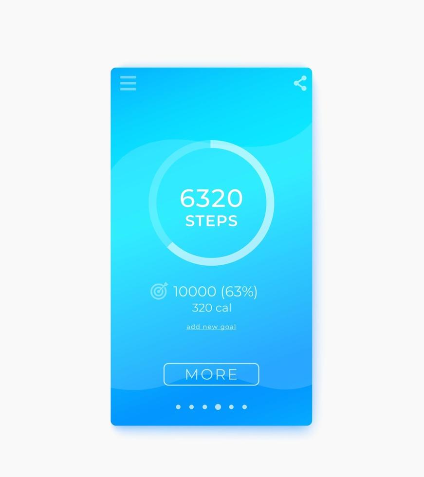 Fitness app, activity tracker, pedometer, step counter ui, vector mobile interface.eps