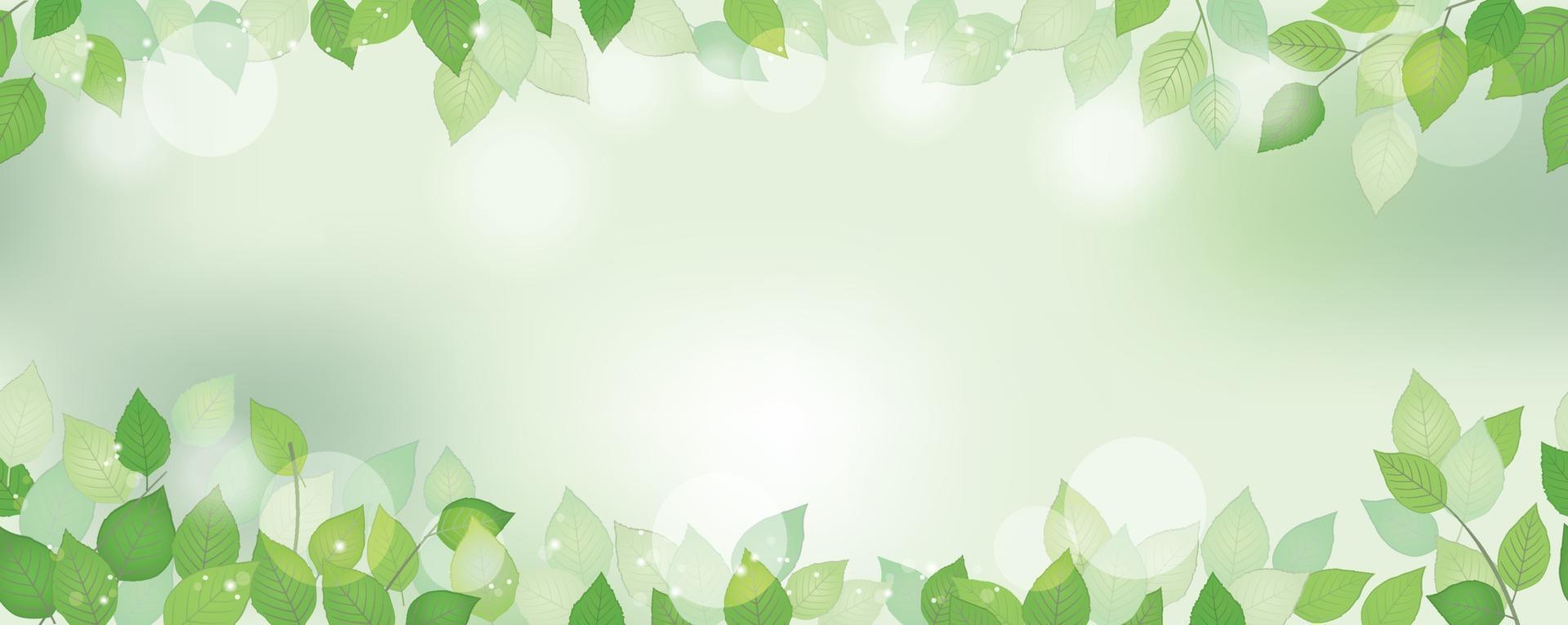 Seamless watercolor fresh green background with text space, vector illustration. Environmentally conscious image with plants and sunlight. Horizontally repeatable.