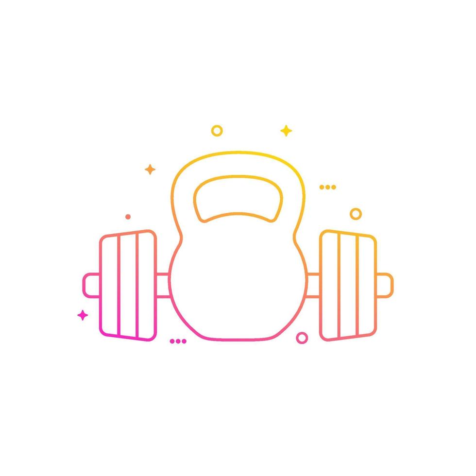 Gym line icon, dumbbell and kettlebell vector