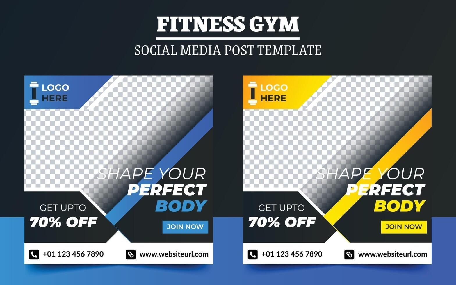 Fitness gym promotion social media post template vector