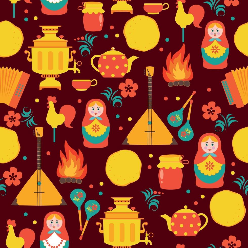 Shrovetide  seamless pattern. Russian holiday Shrovetide. Vector illustration.