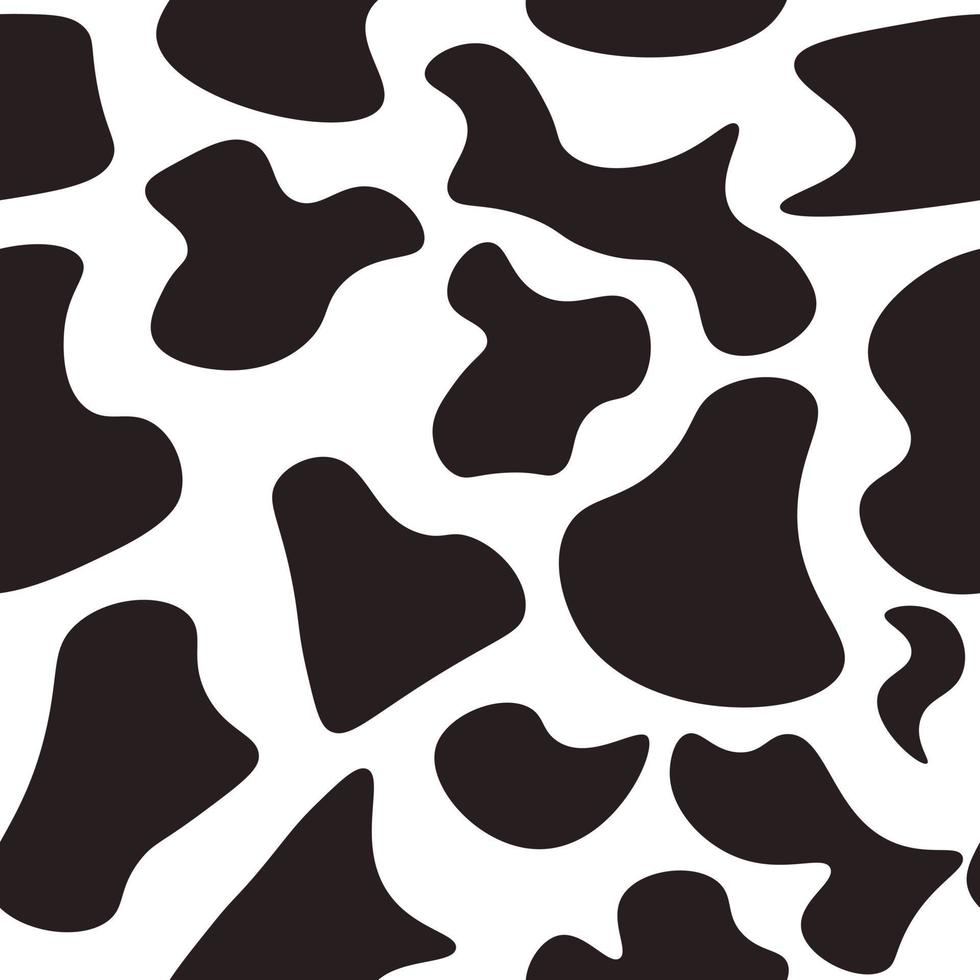 Black and white seamless pattern with cow animal print. Repetitive background with cow or dalmatian dog spots. vector