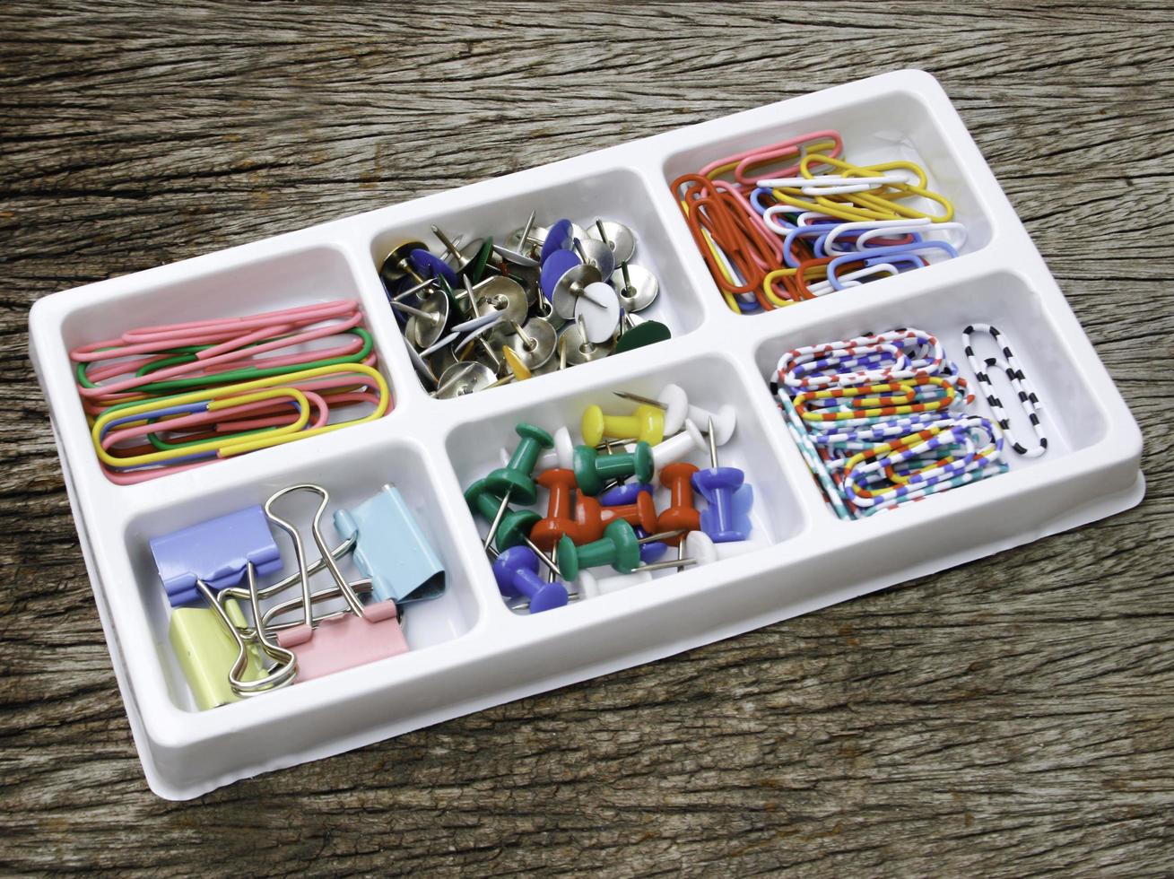 Colorful pushpin, paper clips, binder clips, pin set photo