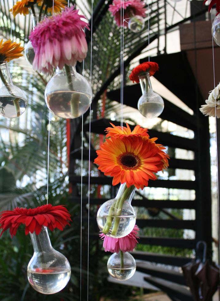 flores de gerbera en jarrones de vidrio foto