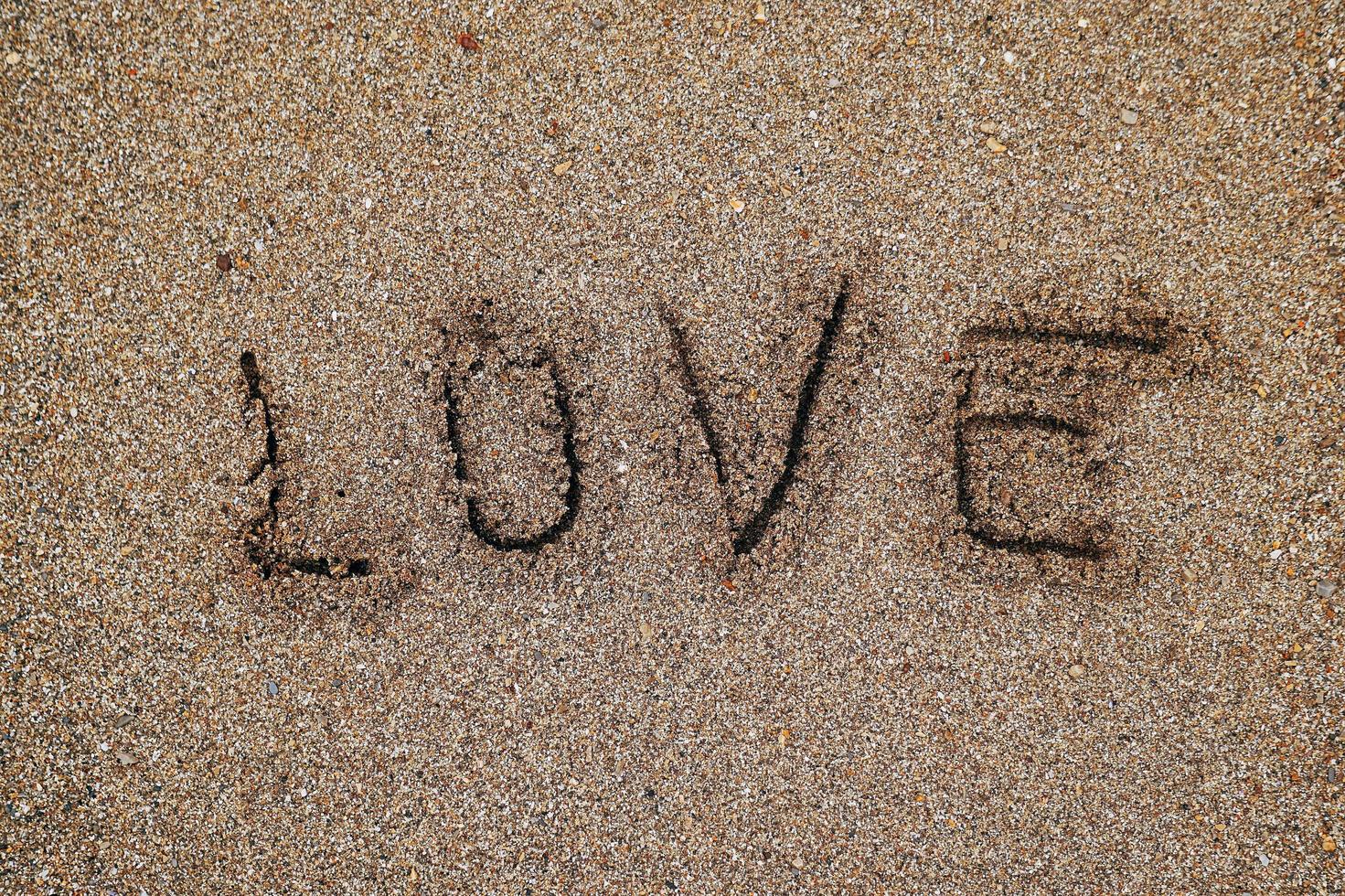 Love written on the sand in the beach photo