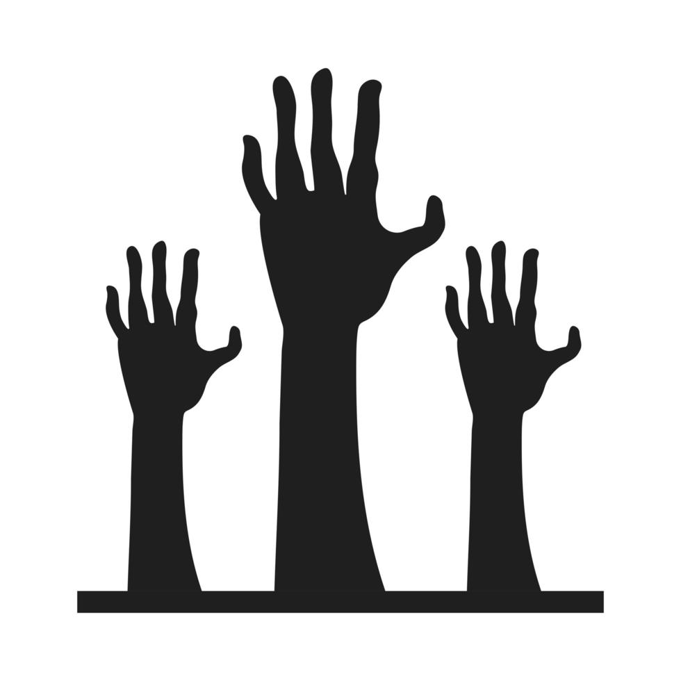 zombie dead hands reaching out of ground icon vector