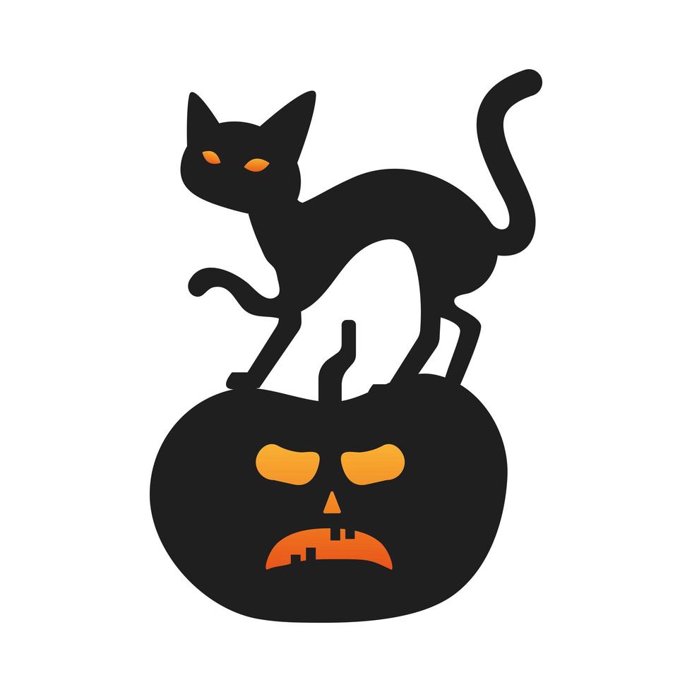 cara de calabaza de halloween con gato negro vector