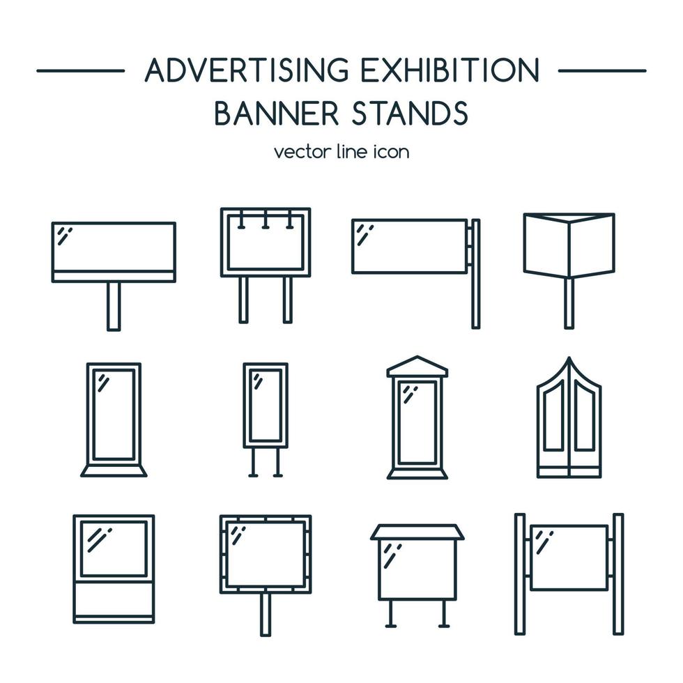 Advertising billboards and banner display icon set vector