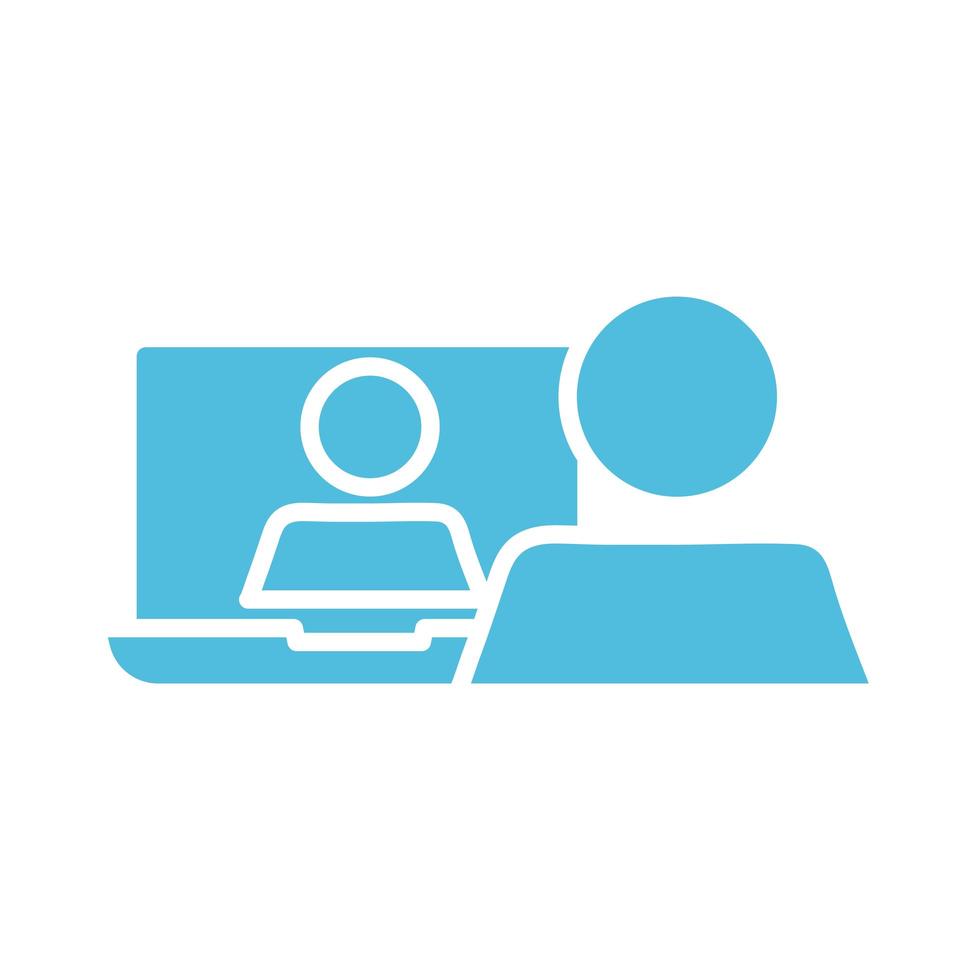 person using laptop silhouette style icon vector