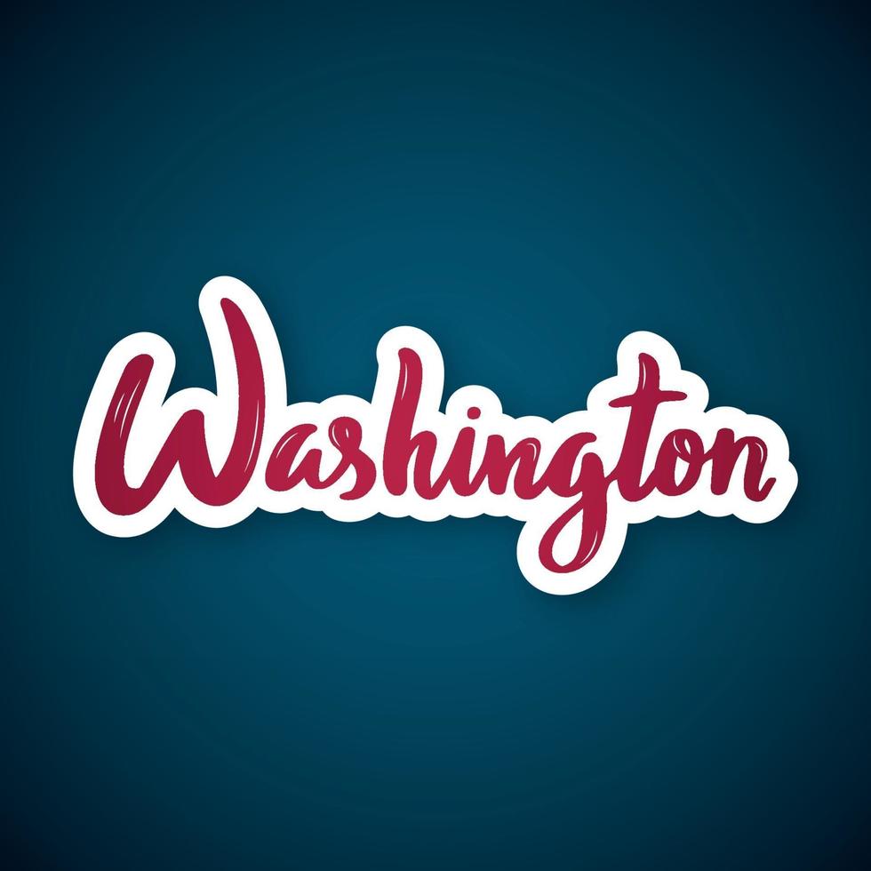 washington - nombre escrito a mano de la capital estadounidense. pegatina con letras en estilo de corte de papel. vector