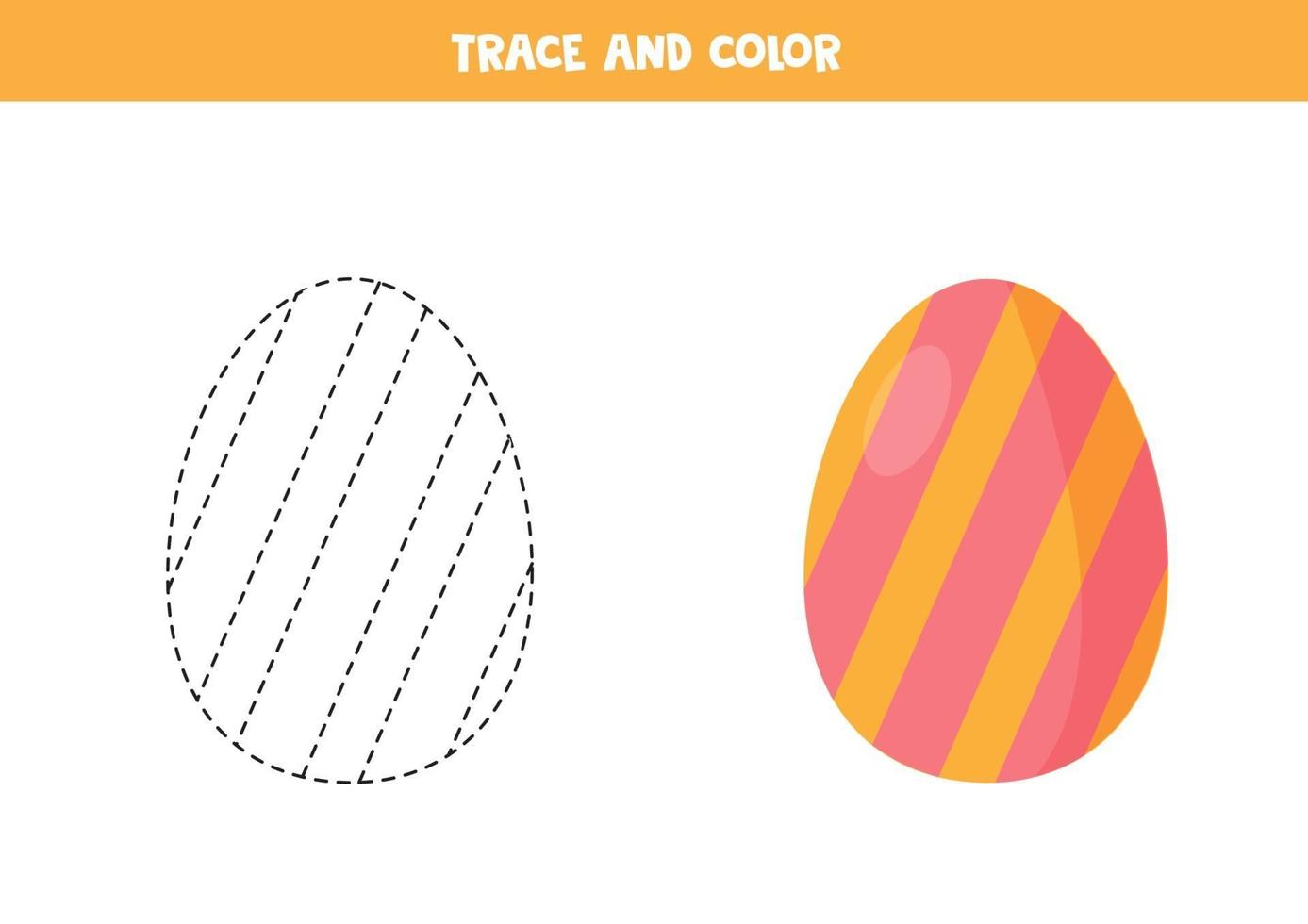 Trace and color cartoon Easter egg. Funny worksheet for Easter. vector