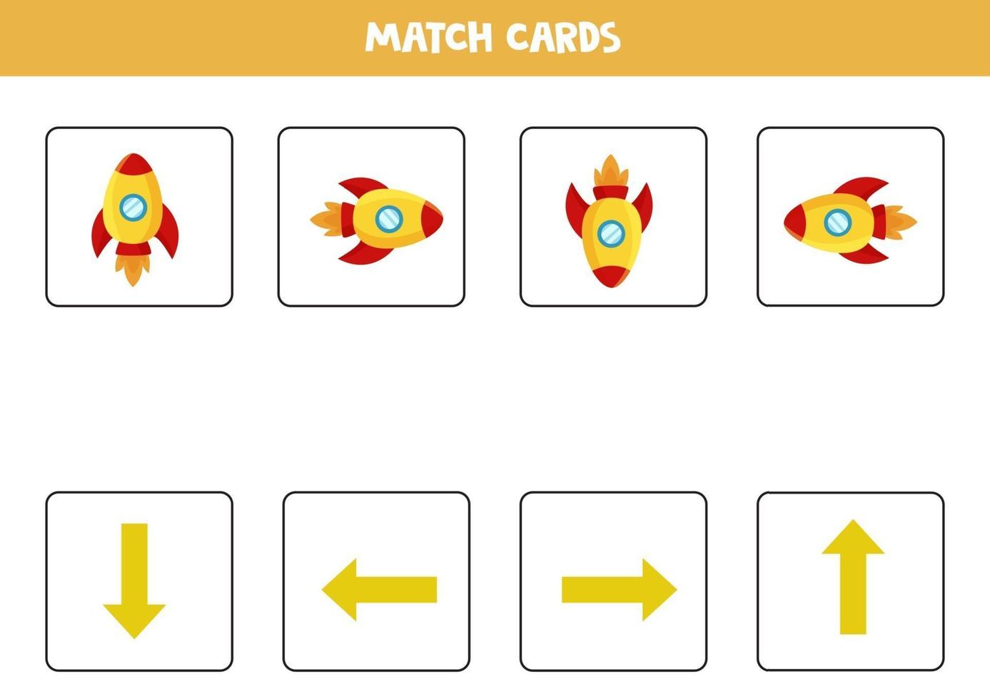 Left, right, up or down. Spatial orientation with carton space rocket. vector