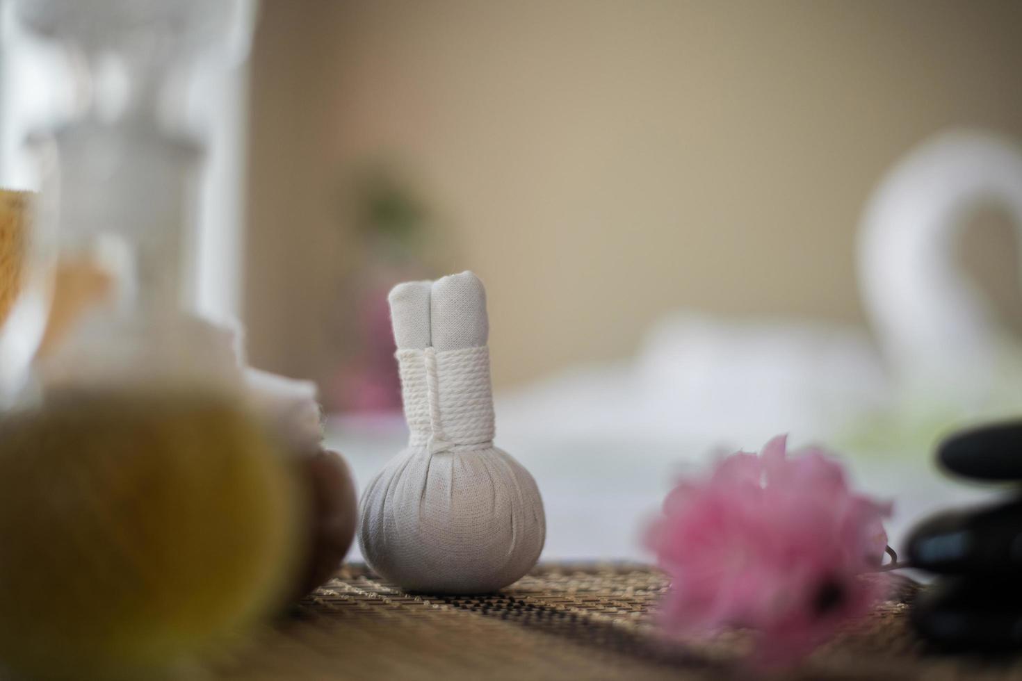 Bottle of essential oil and spa treatments photo