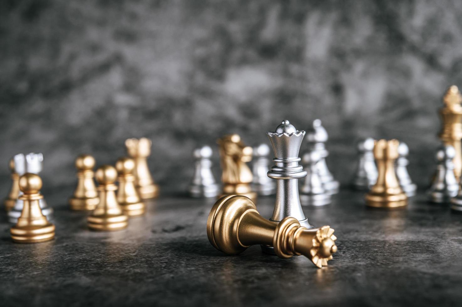 Gold and silver chess board game photo