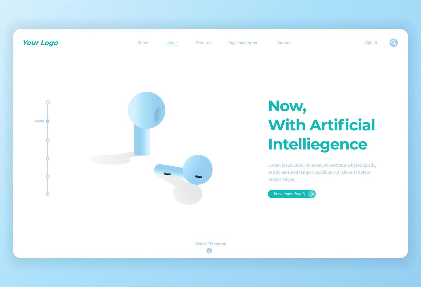 Wireless earphone Isometric illustration for Landing Page vector