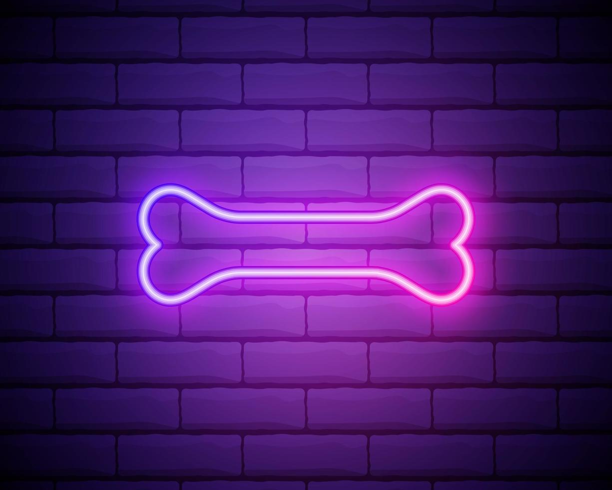 hueso rosa brillante neón ui ux icono. vector de señal brillante. icono de neón brillante de hueso aislado sobre fondo de pared de ladrillo.