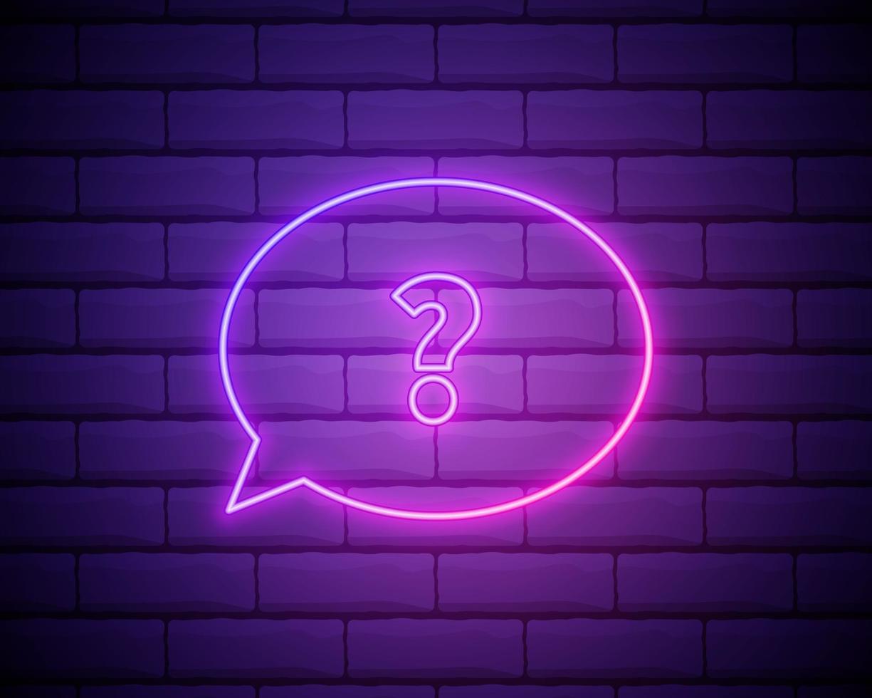 Vector realistic isolated neon sign of Question template decoration and covering on the wall background.