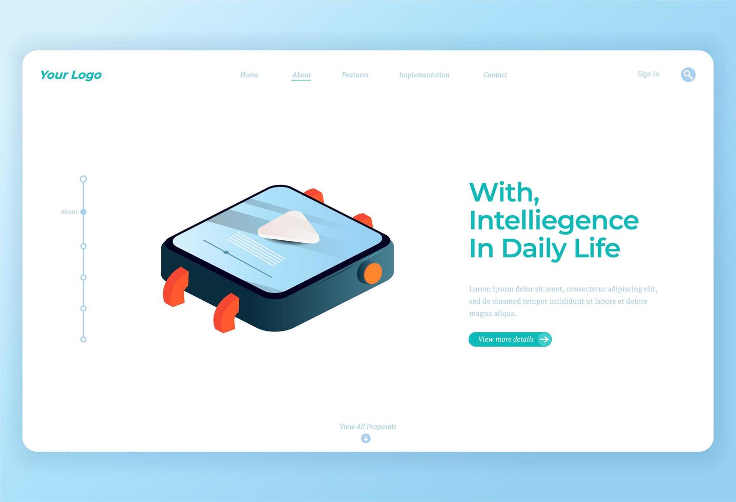 Floating On chip Smartwatch technology Isometric Landing Page Illustration vector