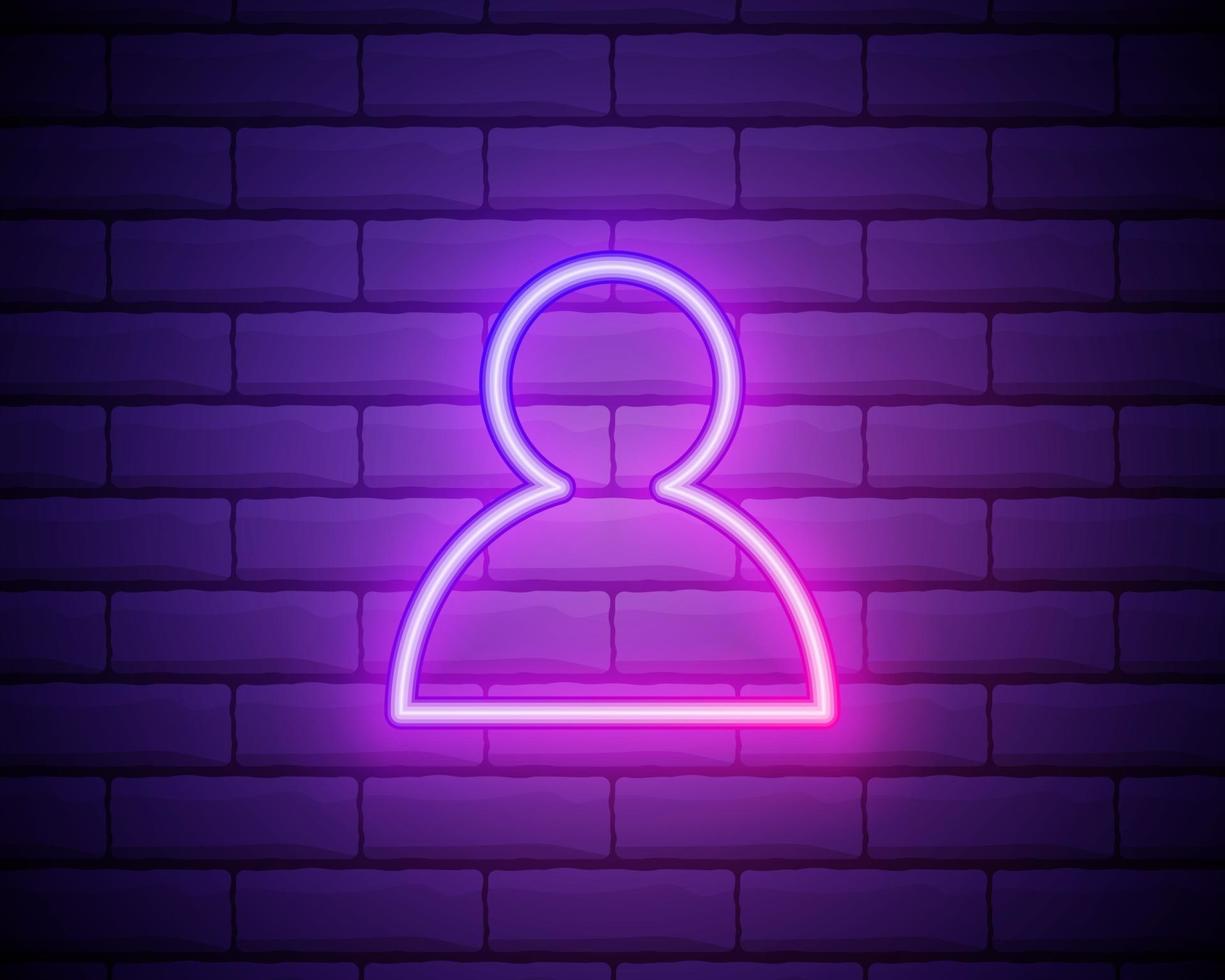 avatar, profile pink neon icon. Brick wall background. Colour neon vector icon.