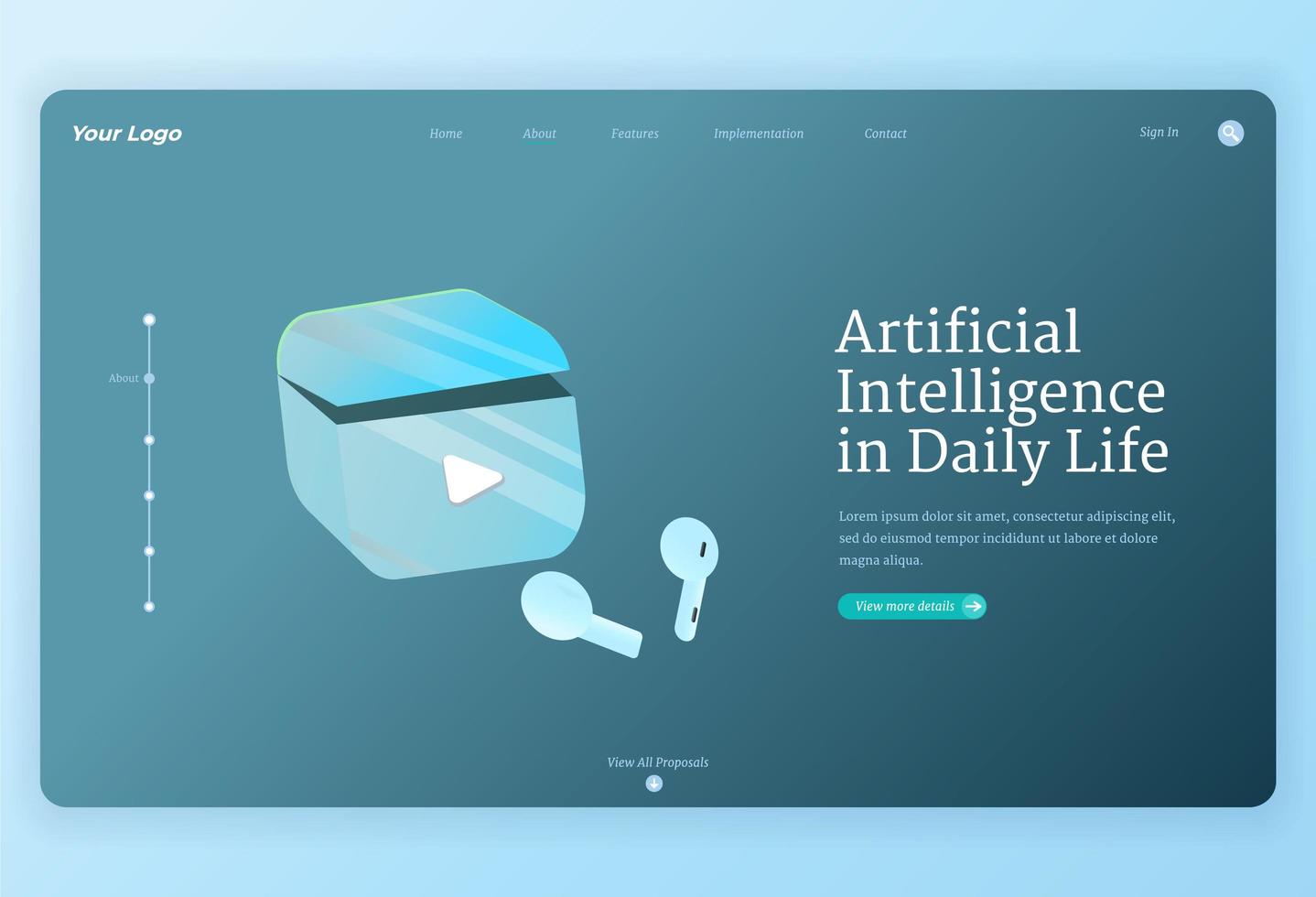 Wireless earphone Isometric illustration for Landing Page vector