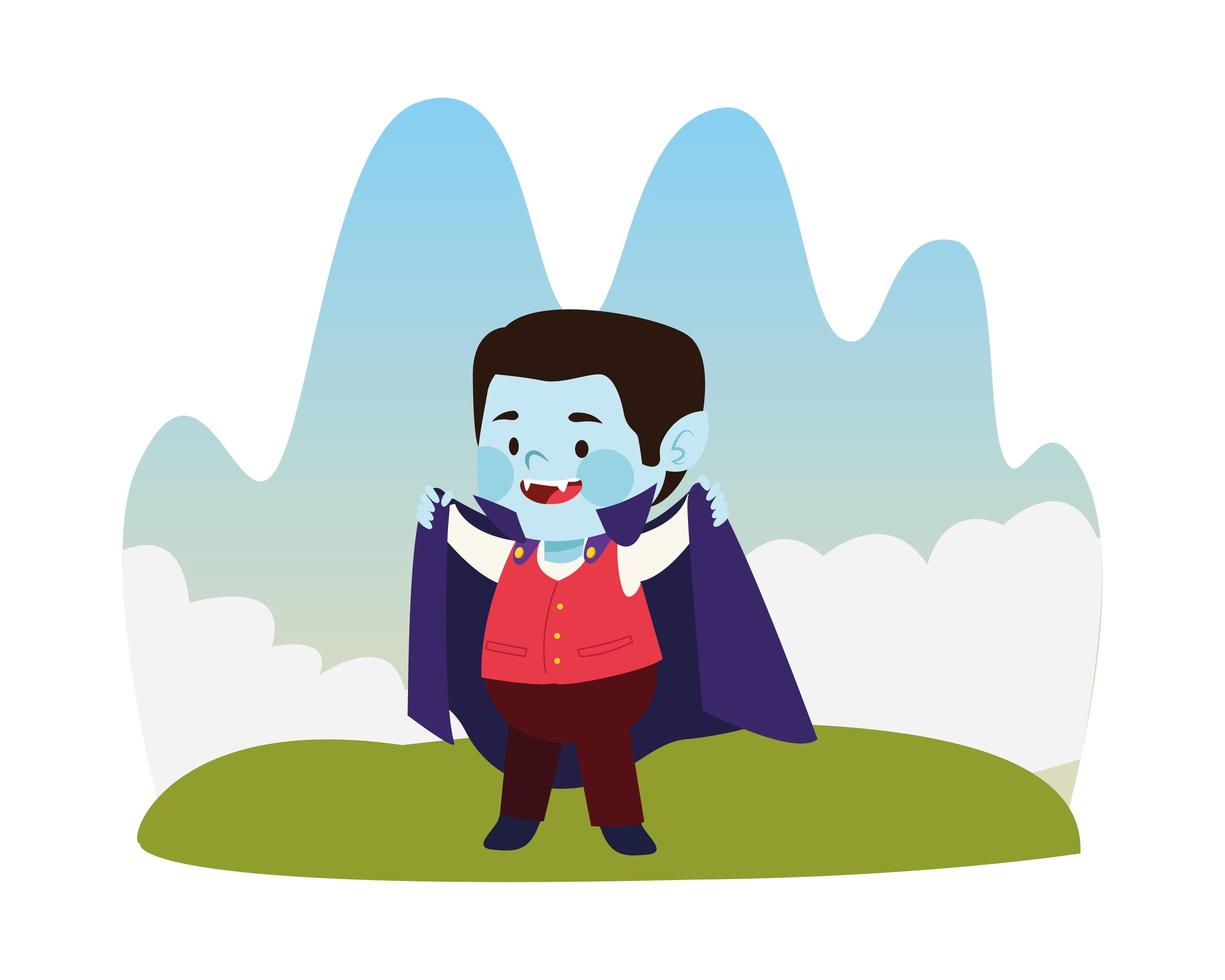 cute little boy dressed as a dracula character vector