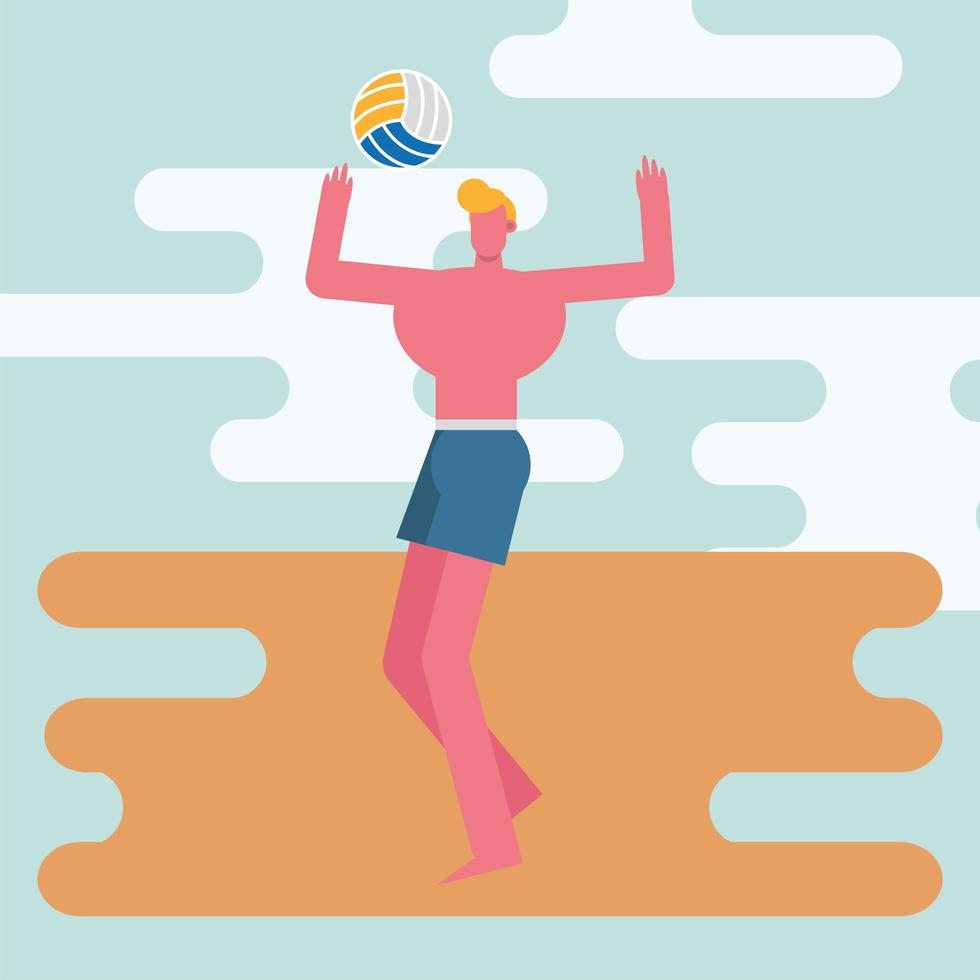 young man wearing a swimsuit and playing volleyball vector