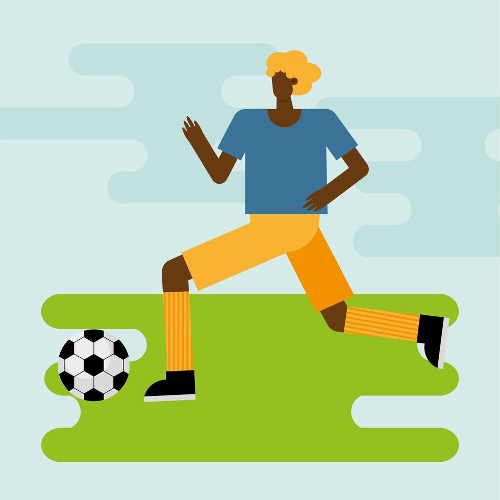 young afro man playing soccer vector