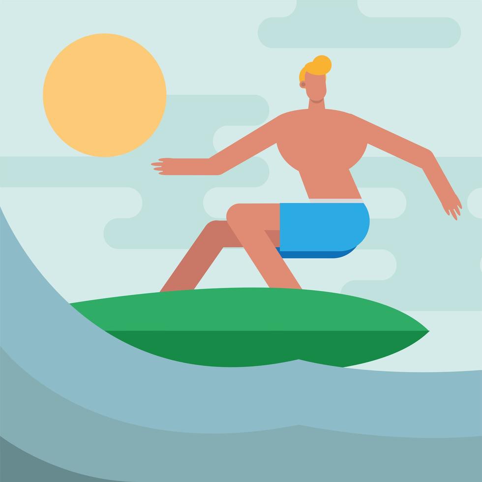 young man wearing a swimsuit and surfing vector