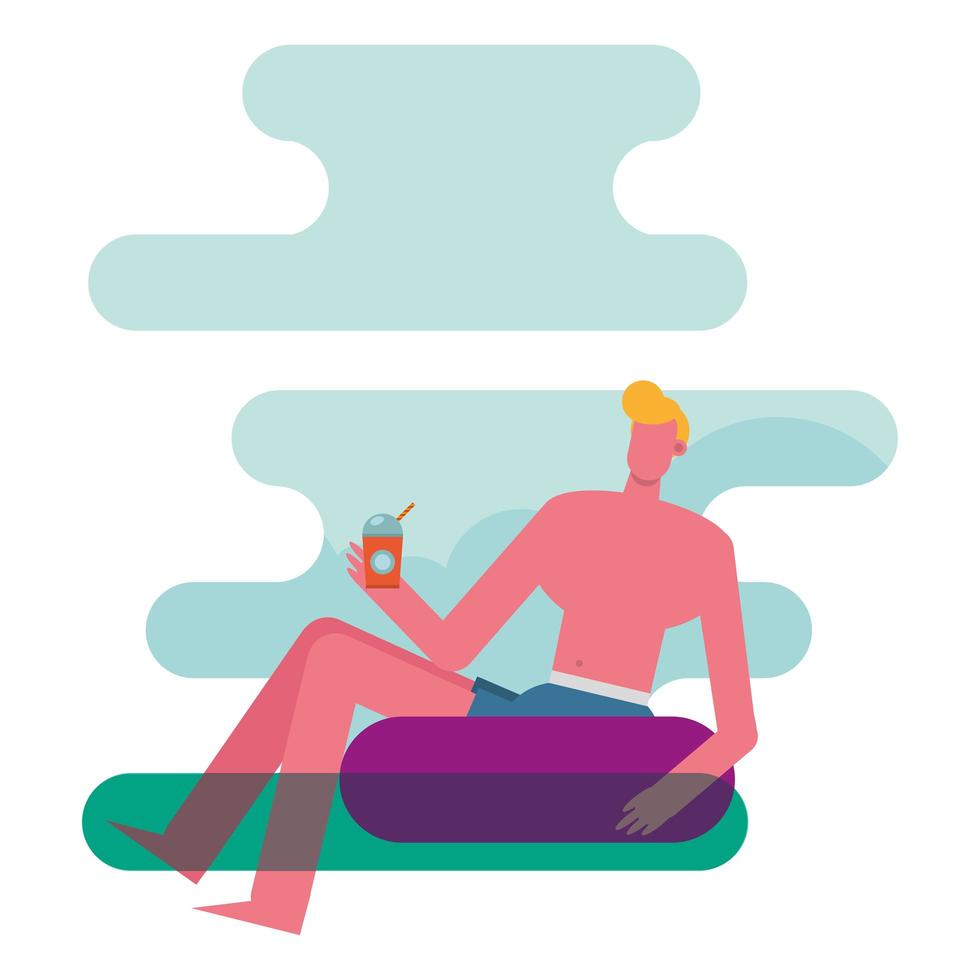 young man wearing a swimsuit and relaxing on the float vector