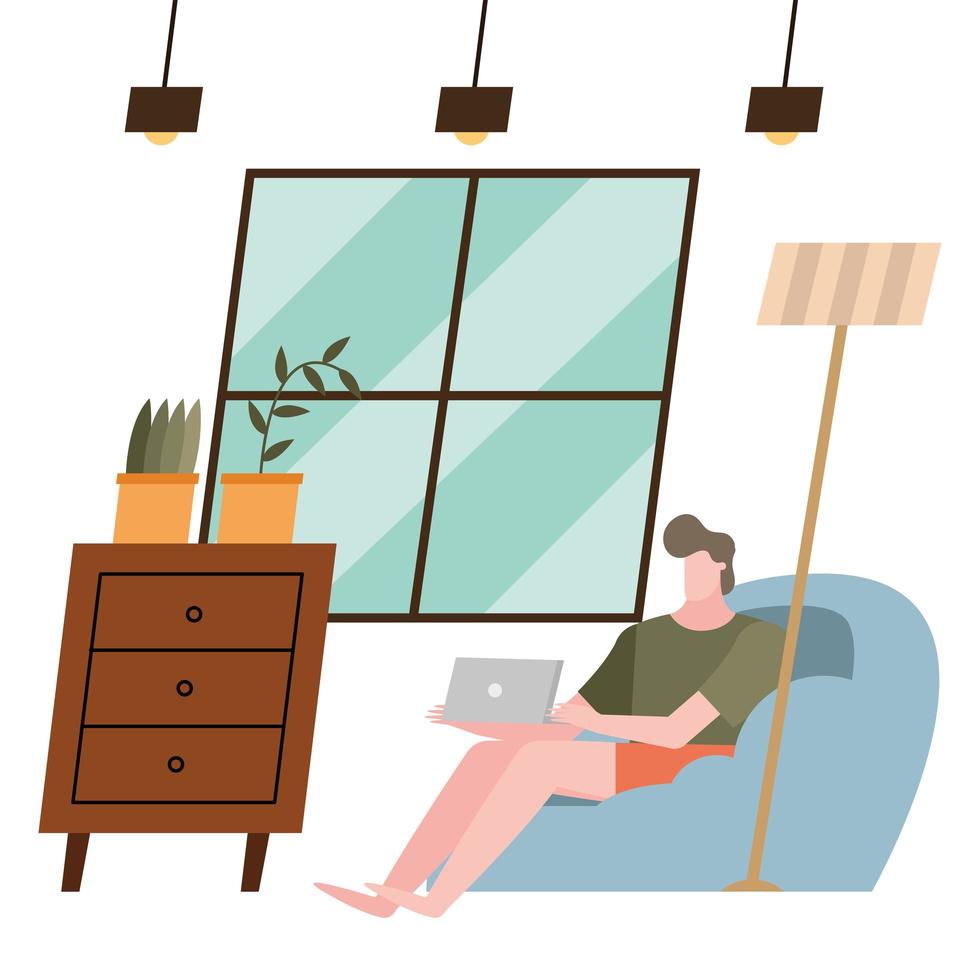 man with laptop at home vector design