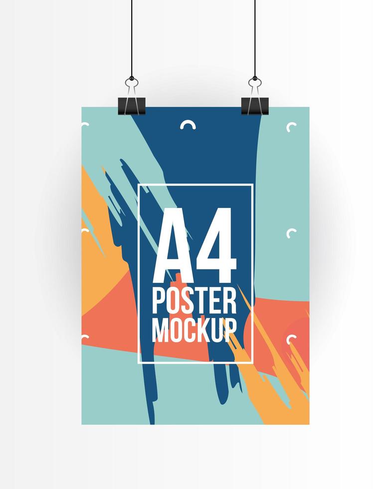 a4 poster mockup with clips vector design