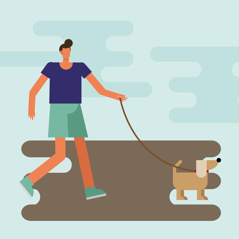 young man walking the dog vector