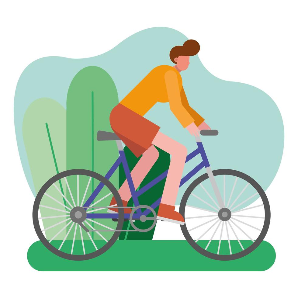 young man bike ride practicing activity character vector