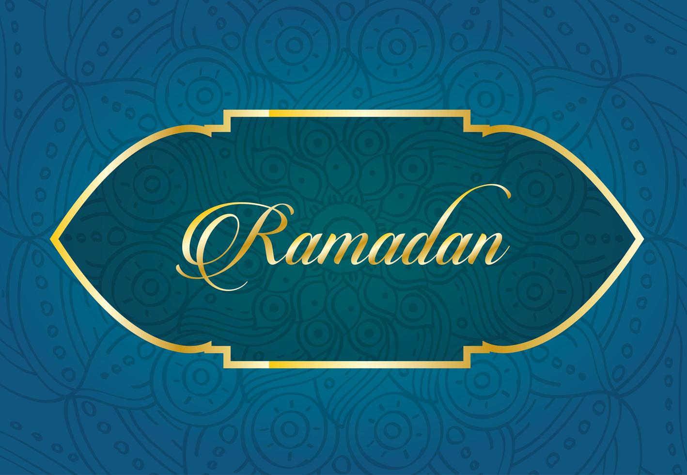 letras de ramadan kareem con decoración de marco dorado vector