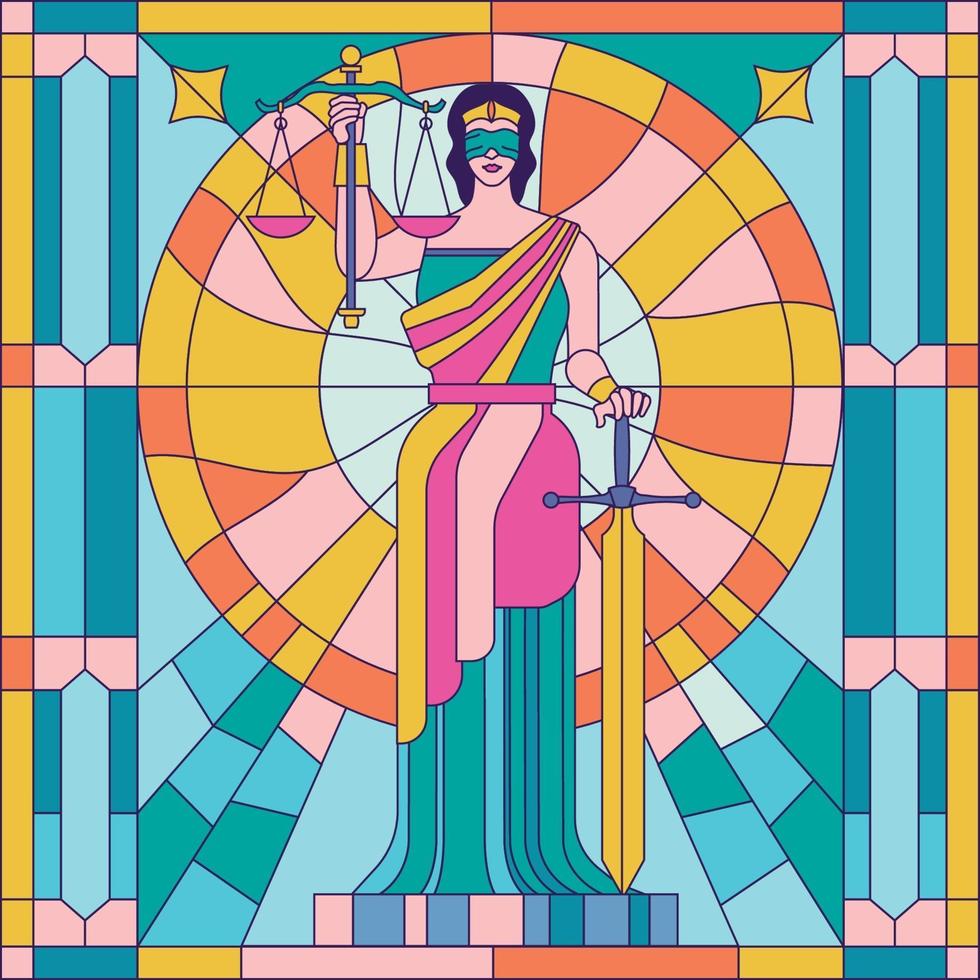 Lady of justice Femida or Themis Vector Illustration Painting Glass or stained glass