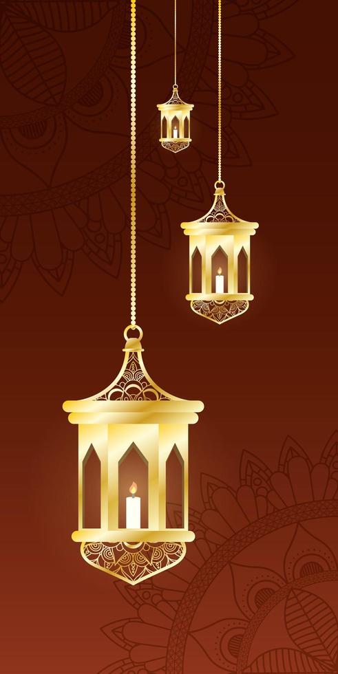 Lámparas que cuelgan para la decoración de Ramadán Kareem. vector