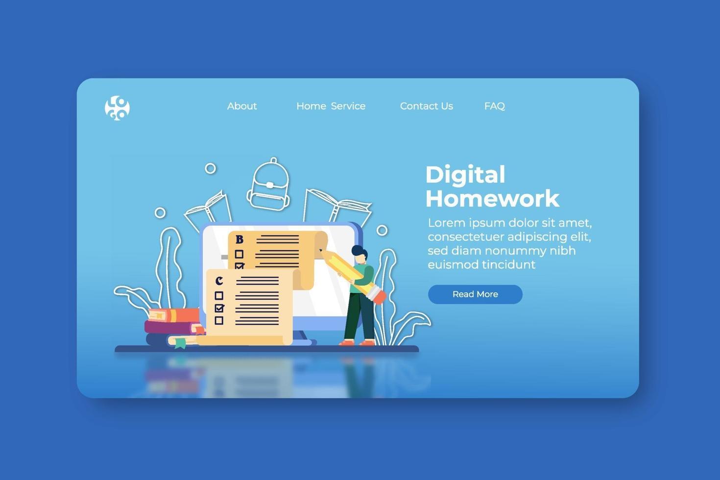 Modern Flat Design Vector Illustration. Digital Homework Landing Page and Web Banner Template. Distance Learning, Homeschooling during Quarantine, Digital Education, Test, Digital Exam, Home Learning.