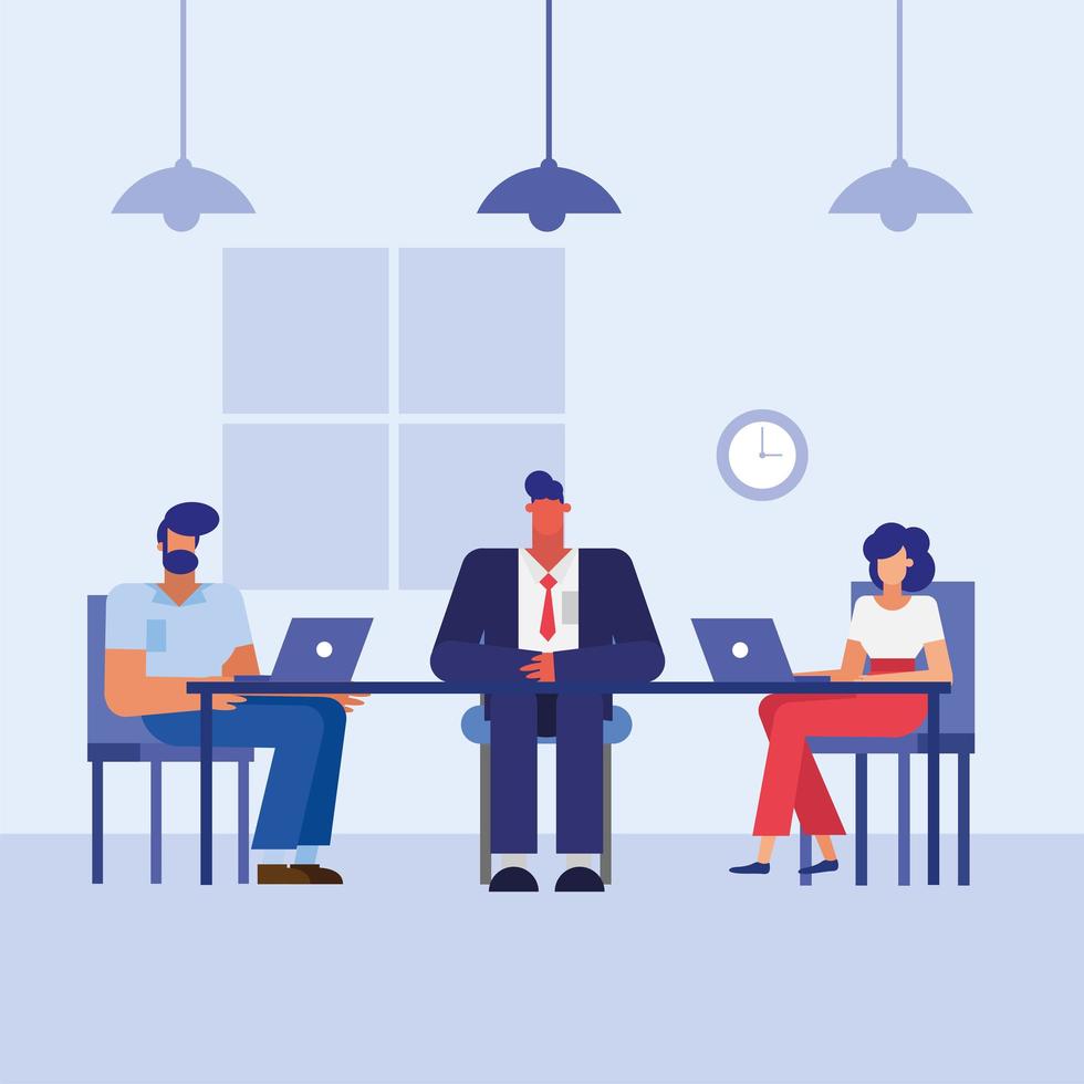 Teamwork concept with woman and men in the office vector