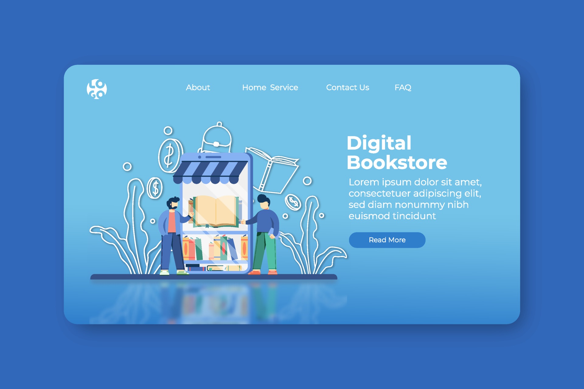 Modern Flat Design Vector Illustration. Digital Bookstore Landing Page ...