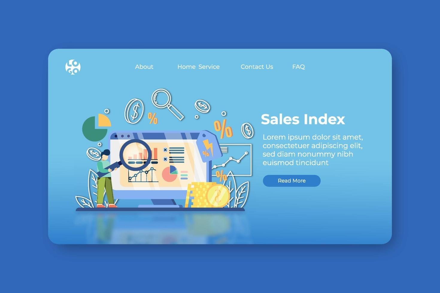 Modern flat design vector illustration. Sales Index Landing Page and Web Banner Template. Sales Progress, stocks statistic and business trends forecast, Sales Chart, SEO Analysis, Demand Planning.