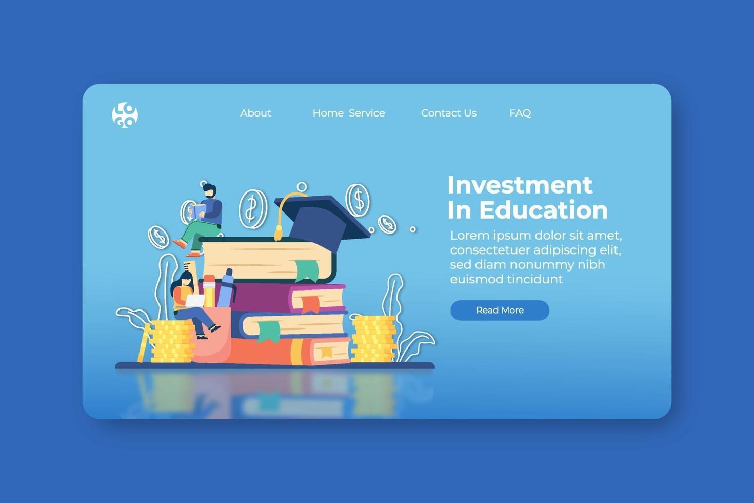 Modern Flat Design Vector Illustration. Investment In Education Landing Page and Web Banner Template. Investment in education, Scholarship, Student Loan, graduation hat and stack of coins.